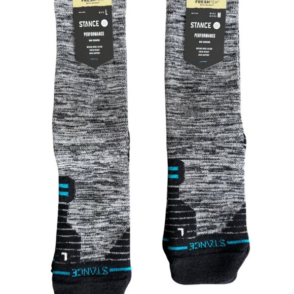 Stance Mid Wool Crew Socks Black Grey Stripe A458A24MID Merino FreshTek Infiknit - Picture 7 of 16